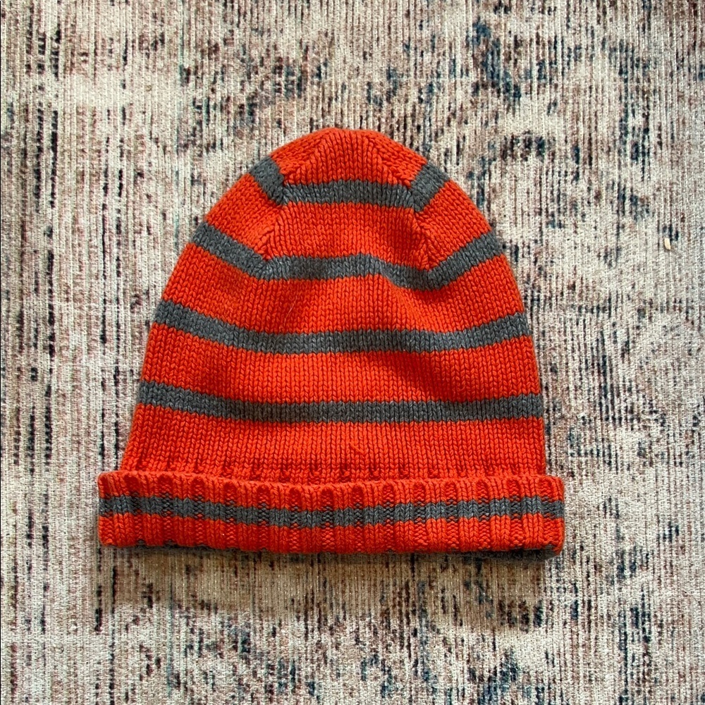 GAP Kids Orange and Gray Striped Beanie